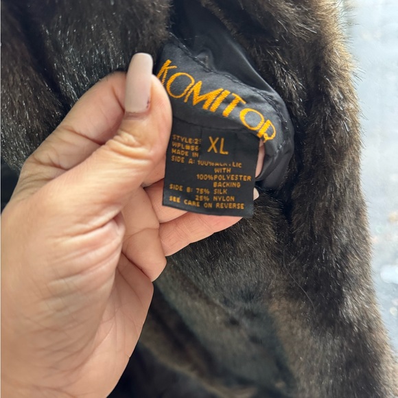 Komitor XL Large Luxurious Full Length Silk Lined Dark Brown Faux Mink Fur Coat - Picture 3 of 4